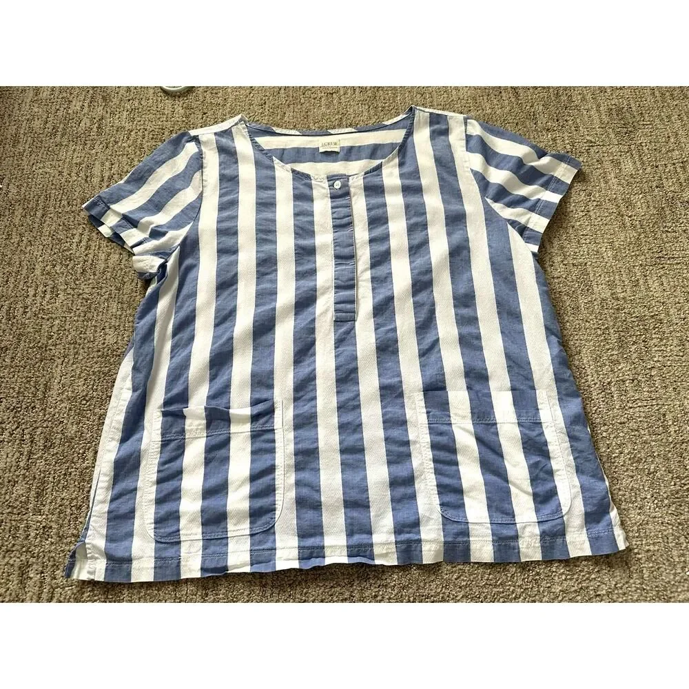 J.Crew Blue & White Striped Popover Cotton Pocket Top - Picture 5 of 9
